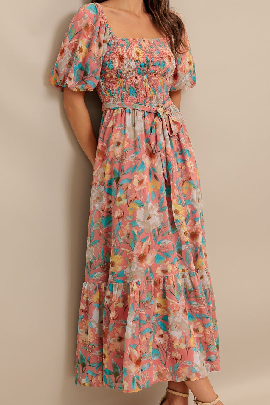 ROSY TWILIGHT WOVEN MIDI DRESS