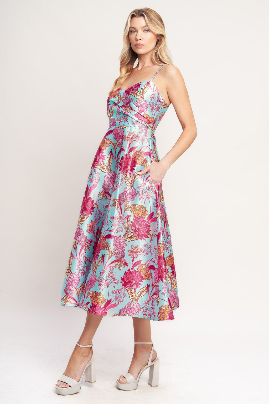Elevated Garden Woven Midi Dress with Circle Skirt