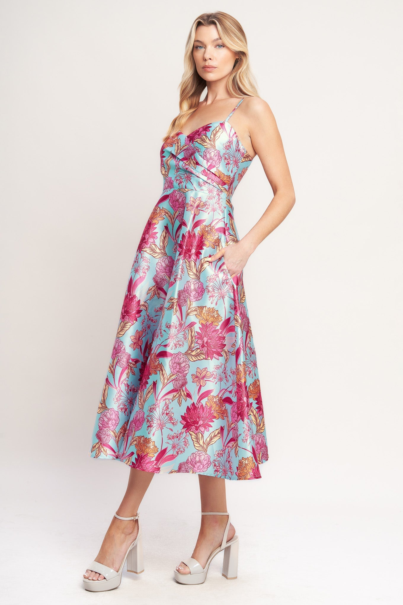 Elevated Garden Woven Midi Dress with Circle Skirt