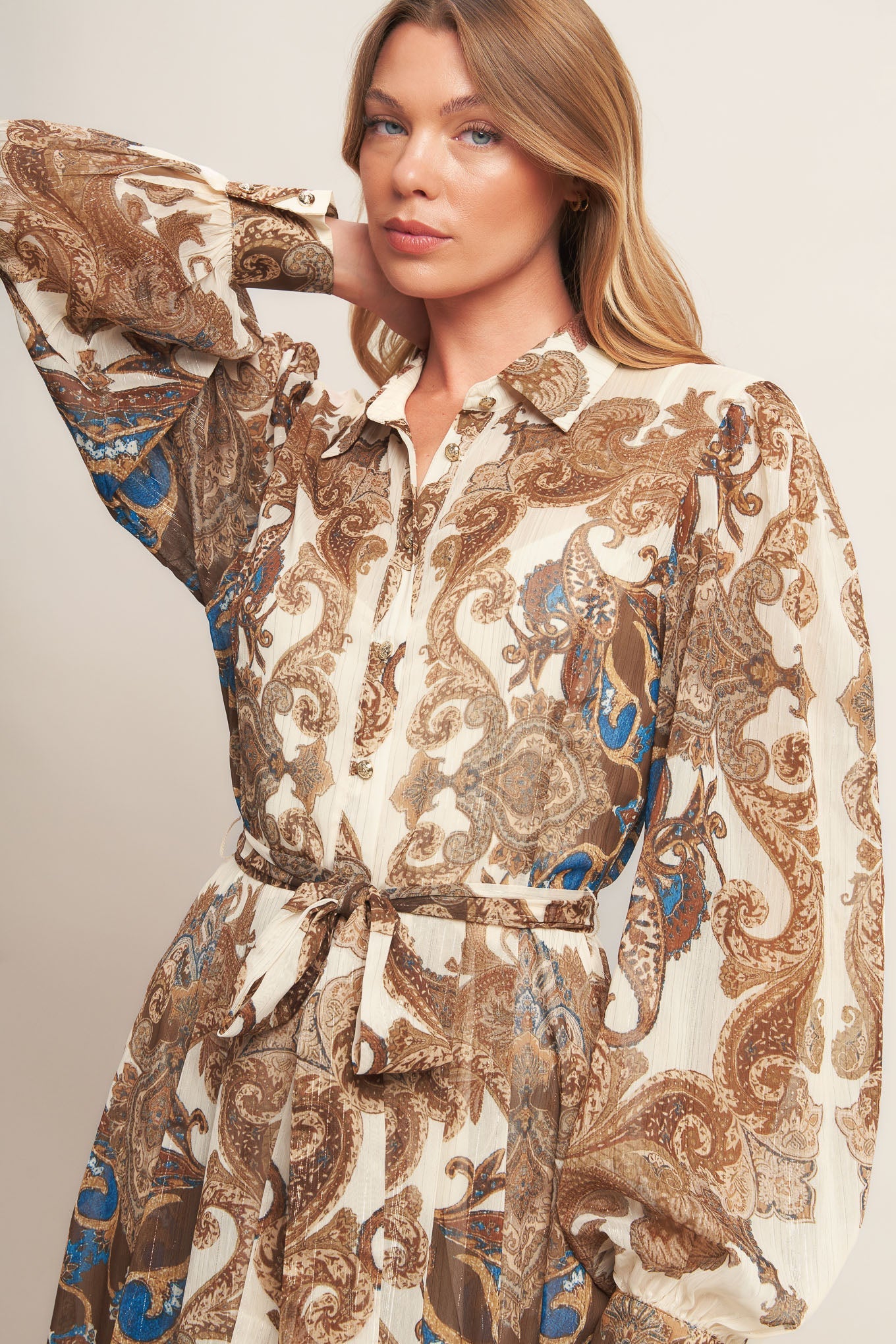 Bohemian Tapestry Brown Woven Maxi Dress with Metallic Threading