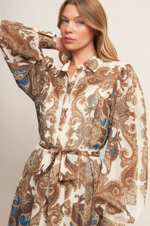 Bohemian Tapestry Brown Woven Maxi Dress with Metallic Threading