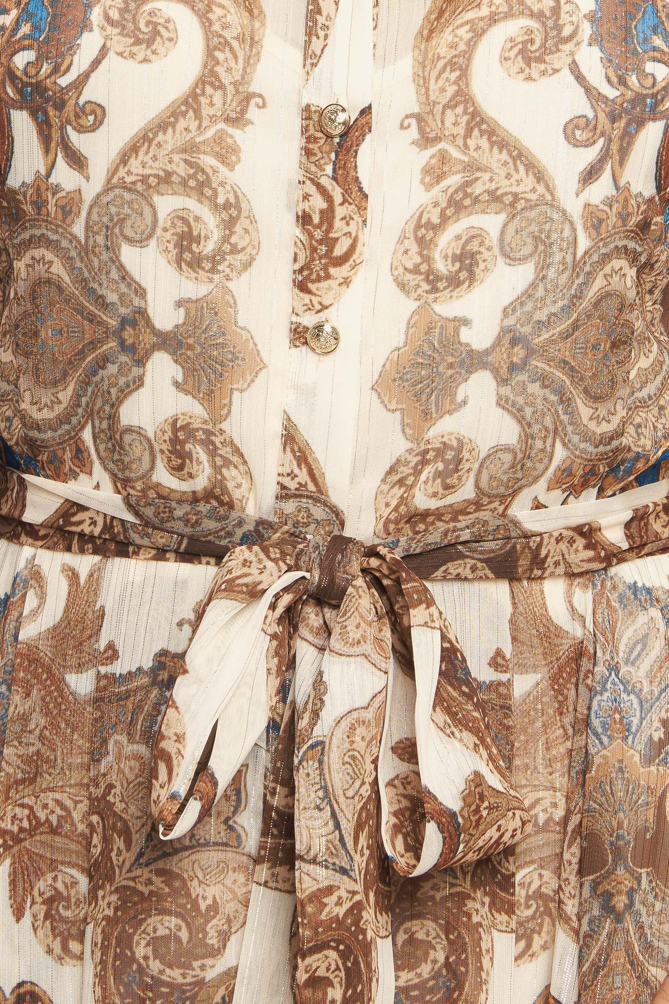 Bohemian Tapestry Brown Woven Maxi Dress with Metallic Threading