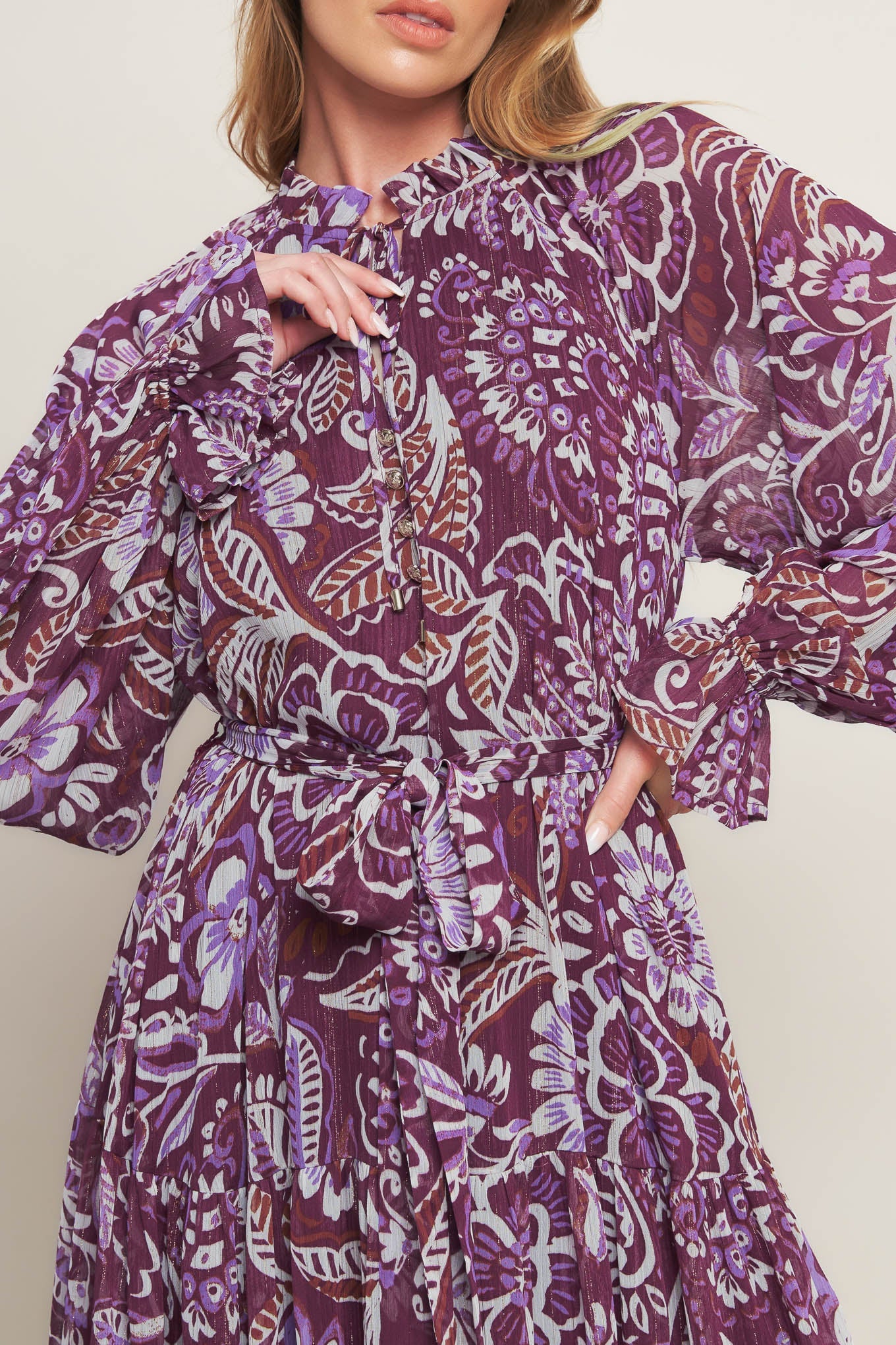 VIOLET BLOSSOM SPIRIT WOVEN MAXI DRESS