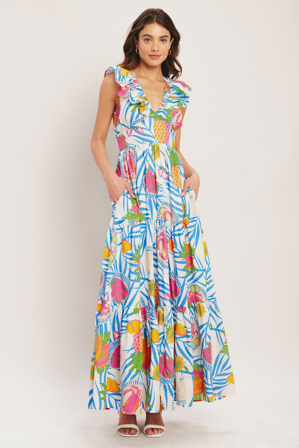 Pineapple Paradise Woven Maxi Dress - Off White Multi Tropical