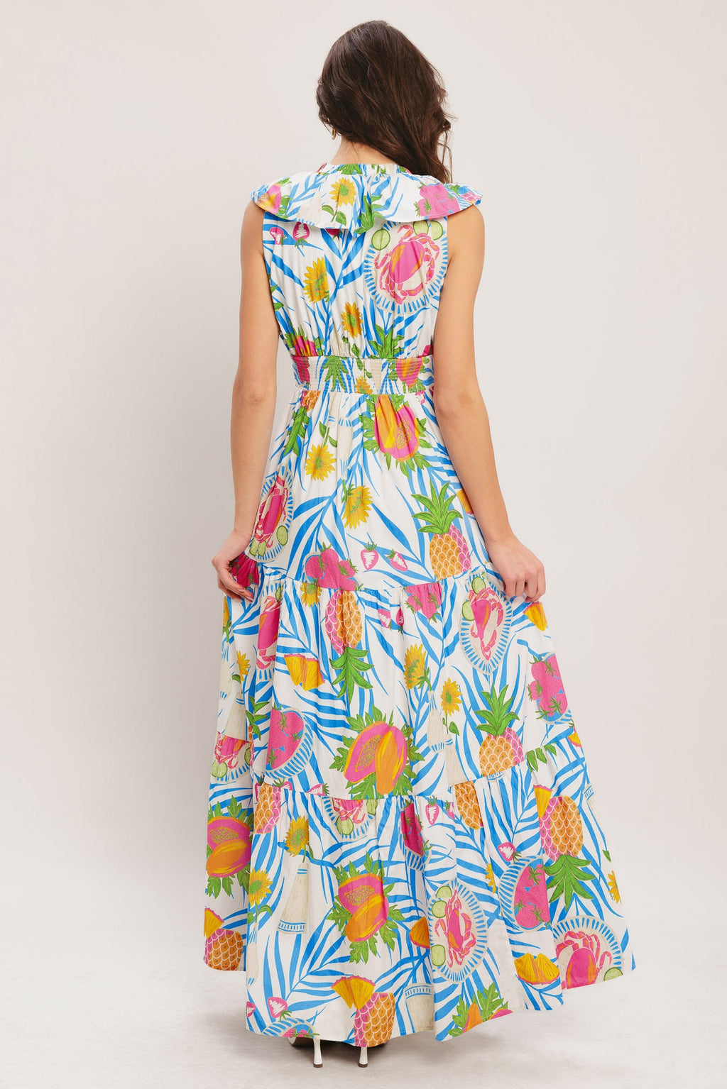Pineapple Paradise Woven Maxi Dress - Off White Multi Tropical