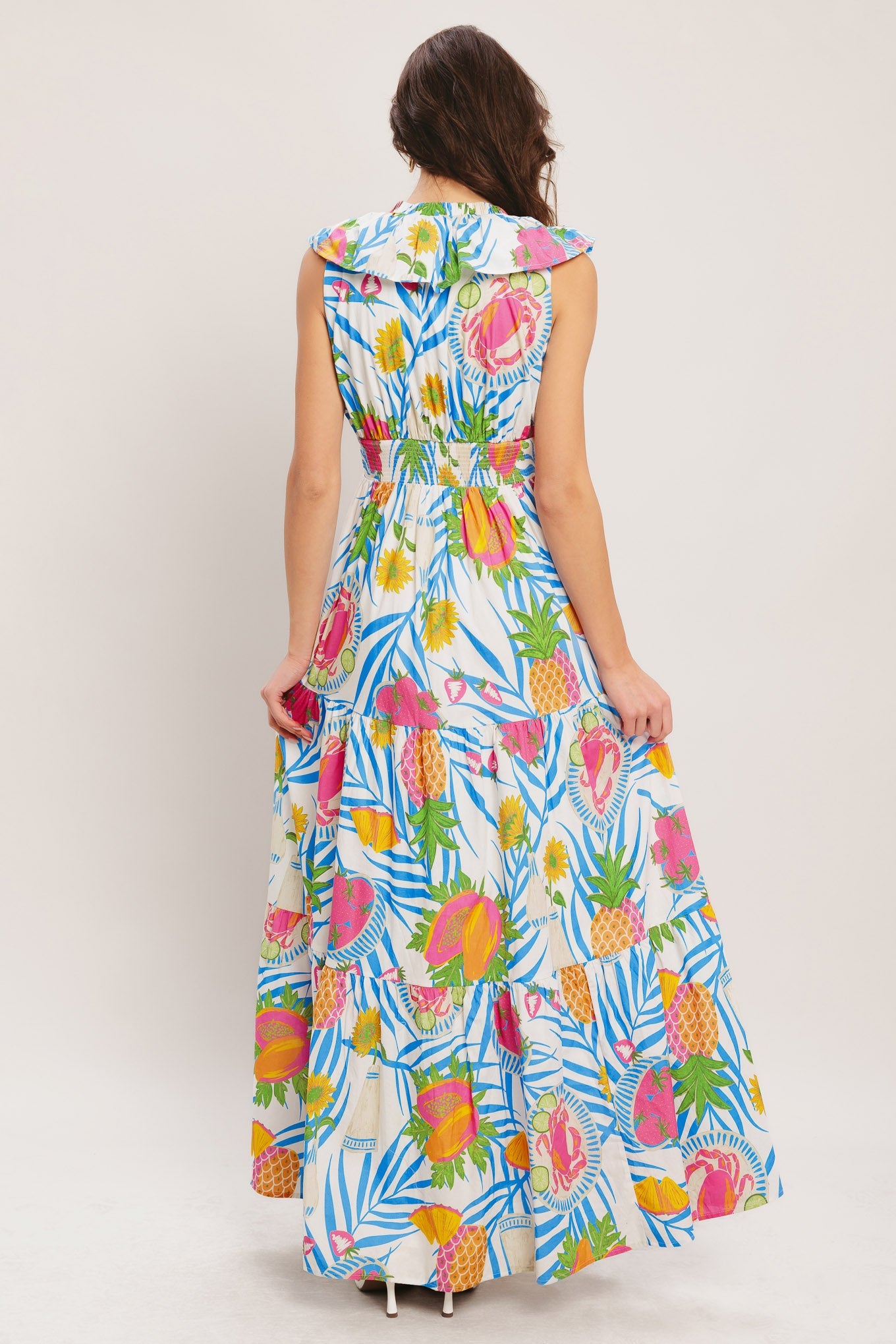 Pineapple Paradise Woven Maxi Dress - Off White Multi Tropical