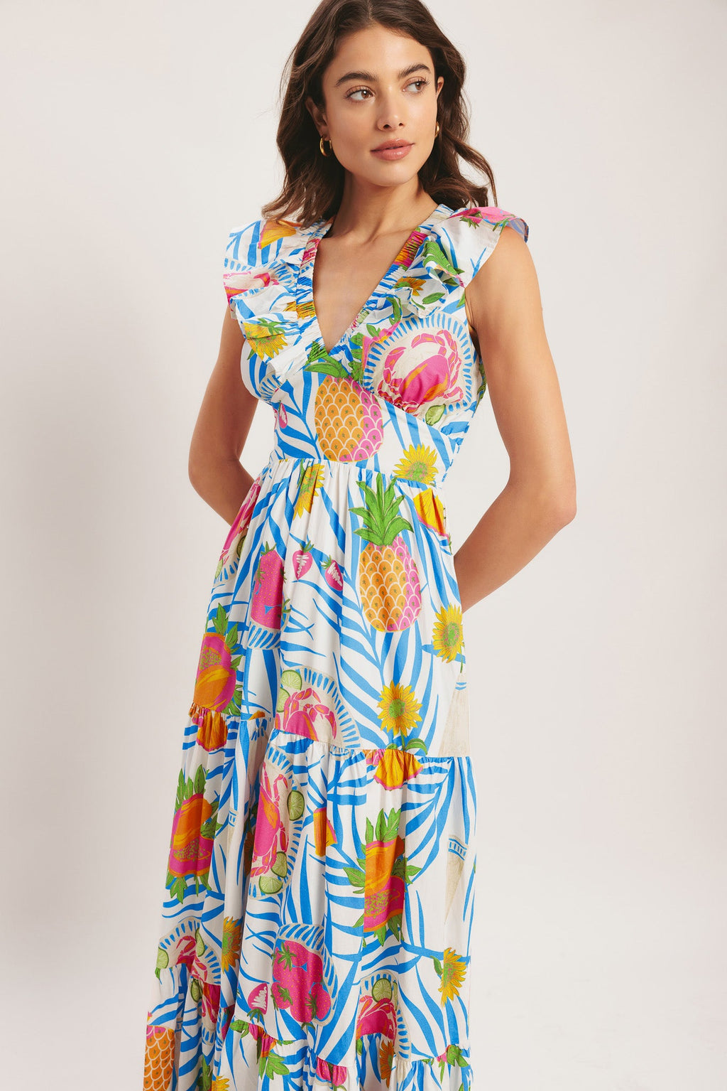 Pineapple Paradise Woven Maxi Dress - Off White Multi Tropical