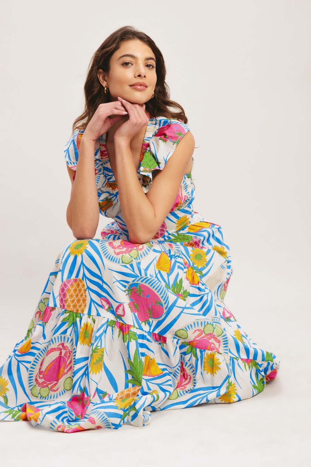 Pineapple Paradise Woven Maxi Dress - Off White Multi Tropical