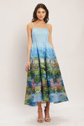 Impression Garden Woven Midi Dress - Pale Blue Floral