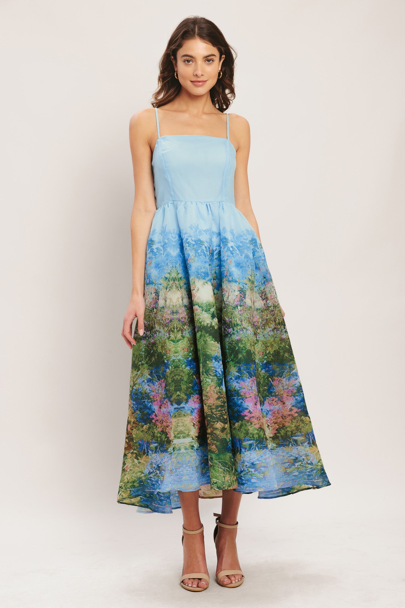 Impression Garden Woven Midi Dress - Pale Blue Floral