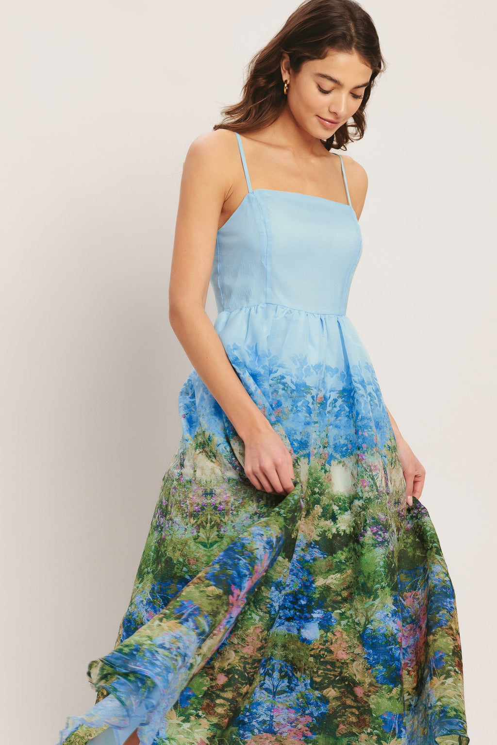 Impression Garden Woven Midi Dress - Pale Blue Floral