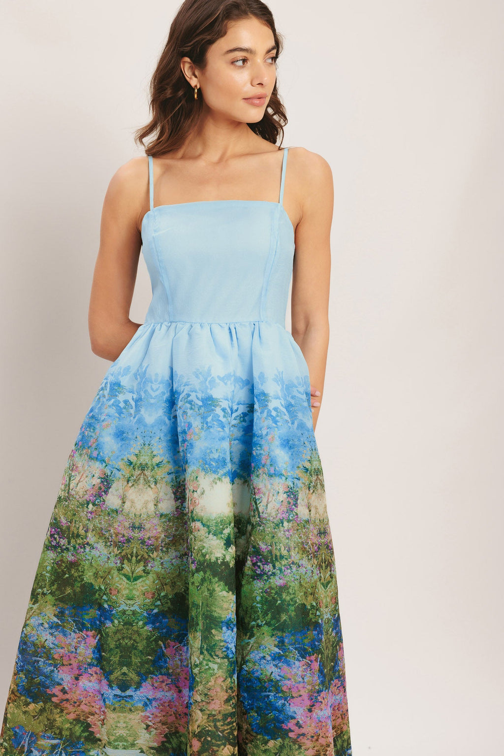 Impression Garden Woven Midi Dress - Pale Blue Floral