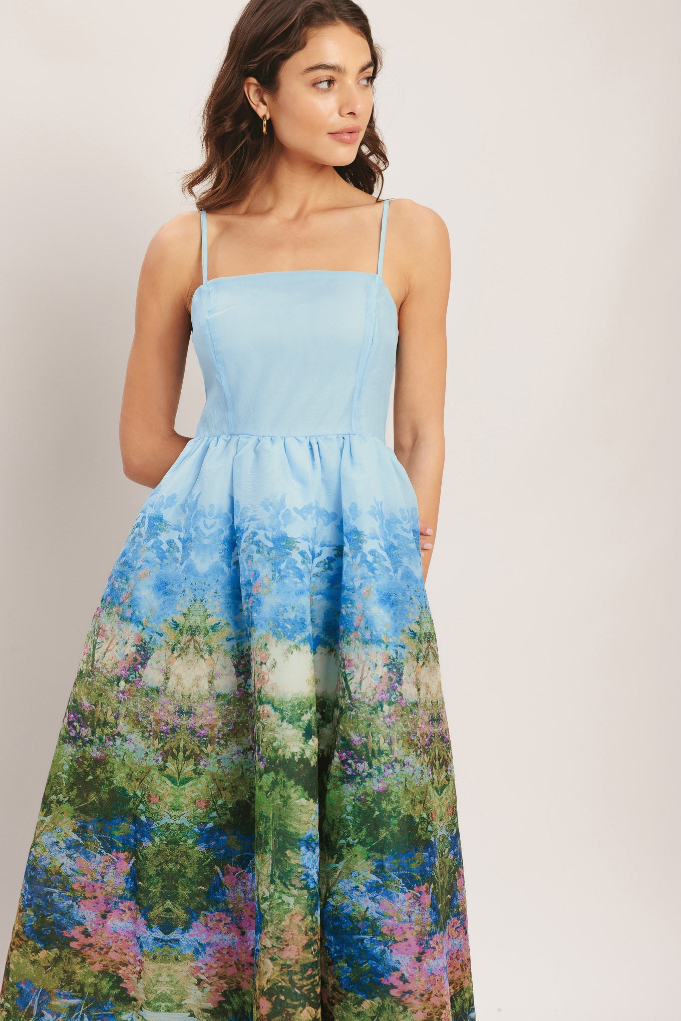 Impression Garden Woven Midi Dress - Pale Blue Floral