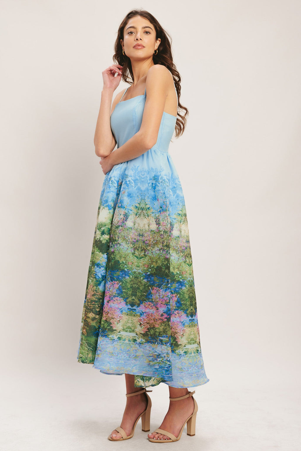 Impression Garden Woven Midi Dress - Pale Blue Floral