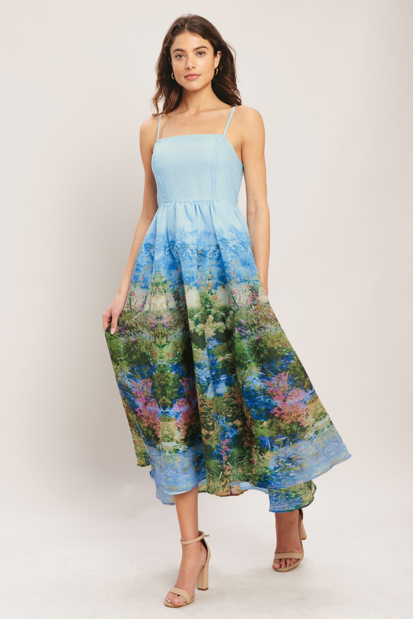 Impression Garden Woven Midi Dress - Pale Blue Floral