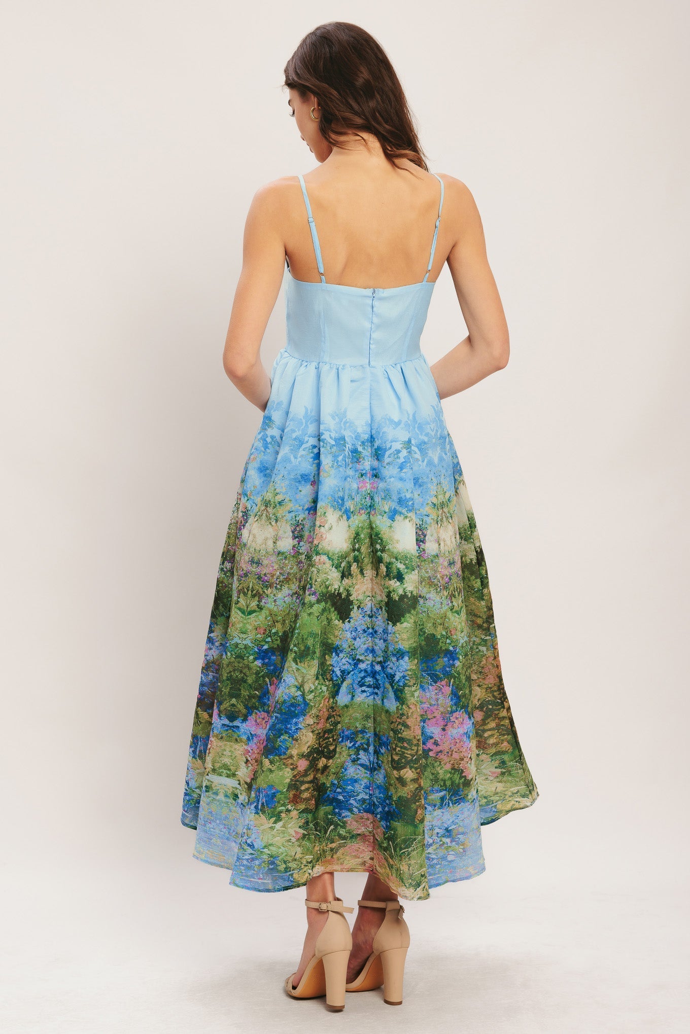 Impression Garden Woven Midi Dress - Pale Blue Floral