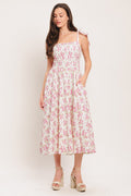 Petals & Promises Woven Midi Dress - Ivory Pink Floral Corset