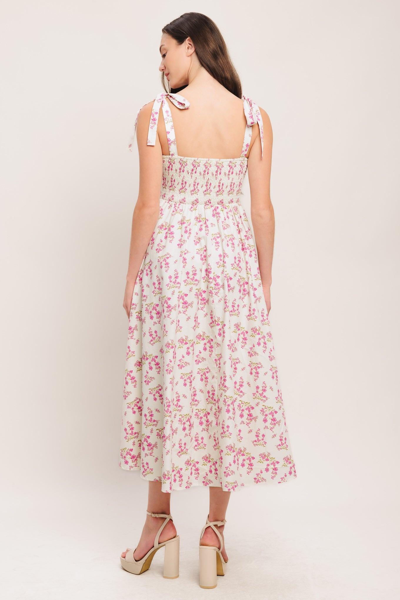Petals & Promises Woven Midi Dress - Ivory Pink Floral Corset