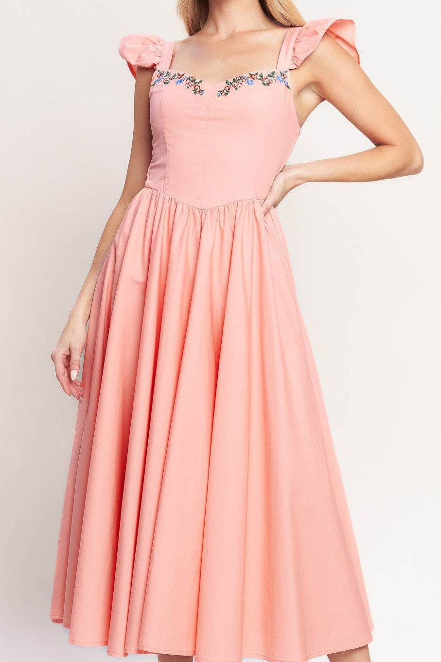 BLUSHED WITH LOVE WOVEN MIDI DRESS