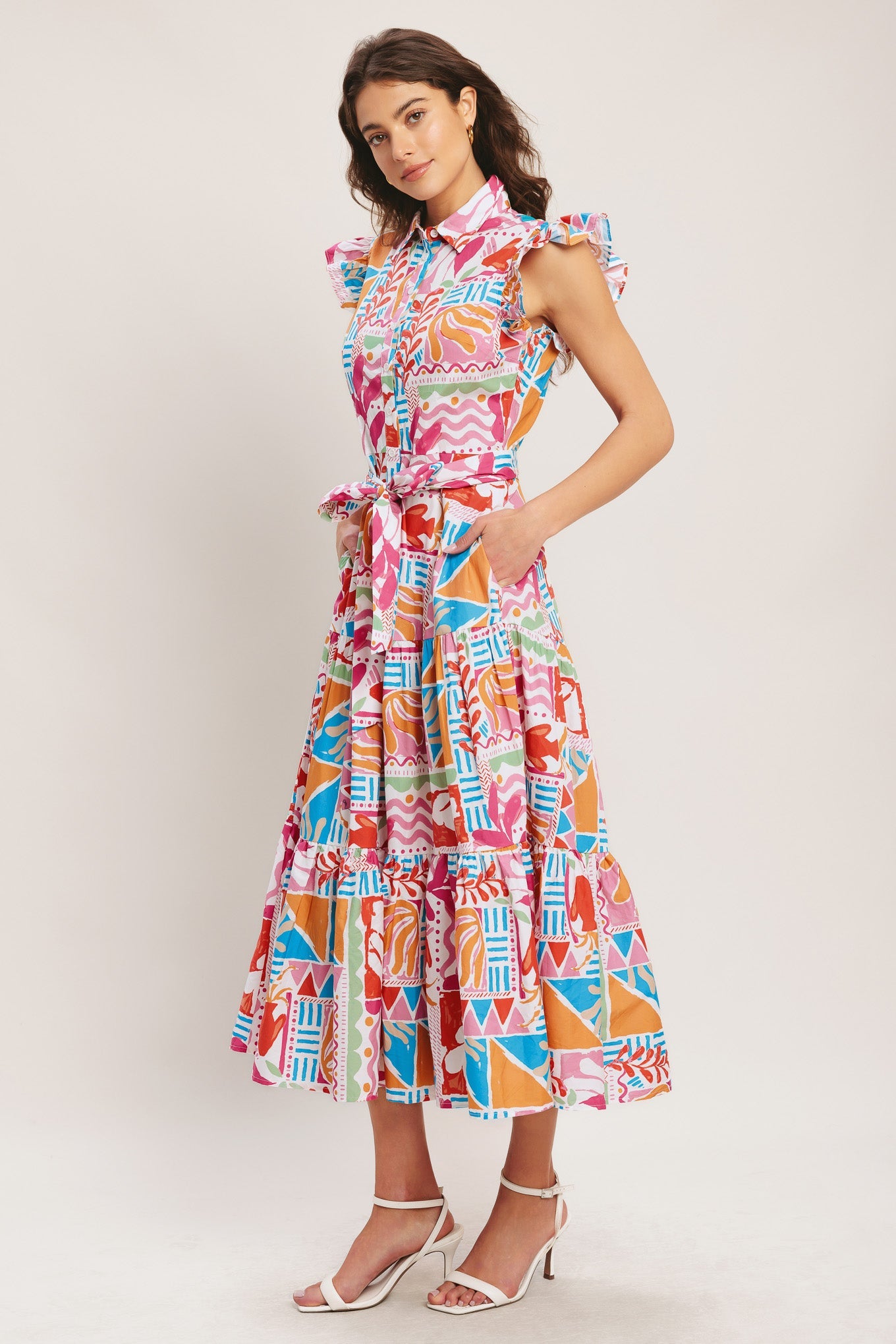 Riviera Mosaic Woven Midi Dress - Multi Print Cotton