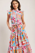 Riviera Mosaic Woven Midi Dress - Multi Print Cotton