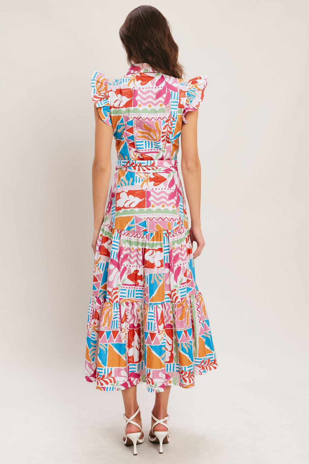 Riviera Mosaic Woven Midi Dress - Multi Print Cotton