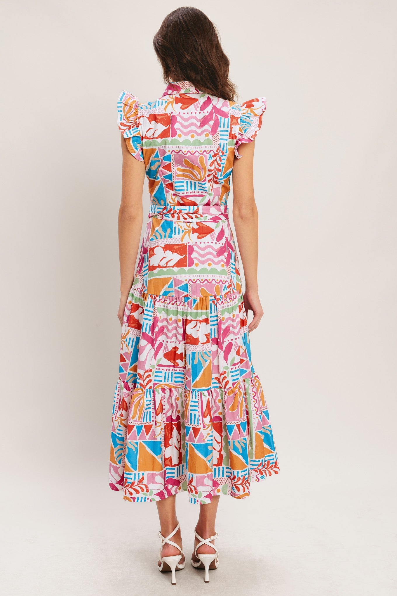 Riviera Mosaic Woven Midi Dress - Multi Print Cotton