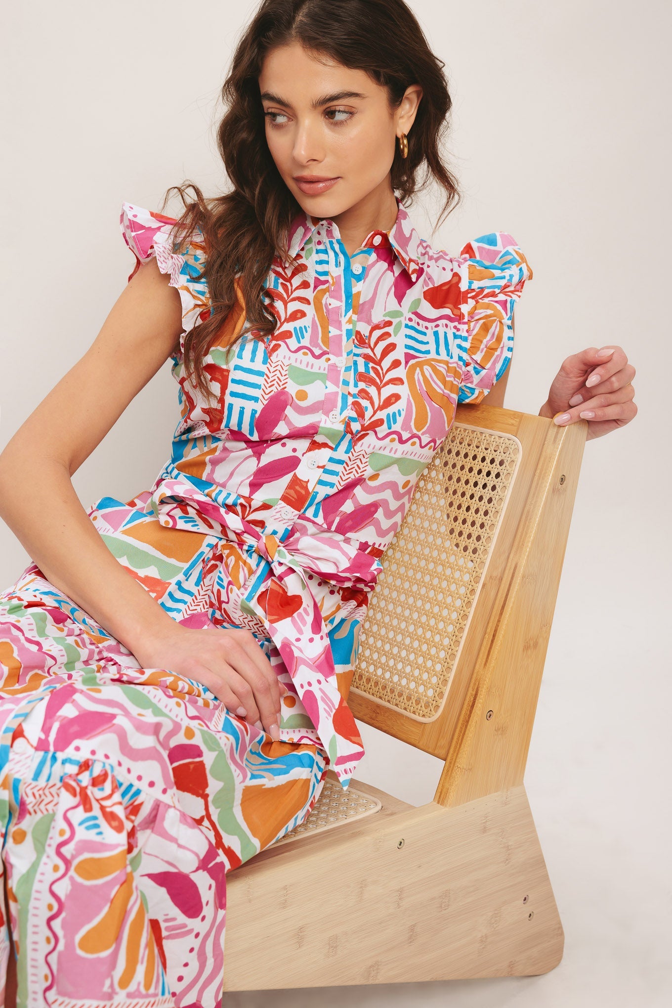 Riviera Mosaic Woven Midi Dress - Multi Print Cotton