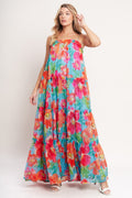 Tropical Daydream Woven Maxi Dress - Blue Multi Floral