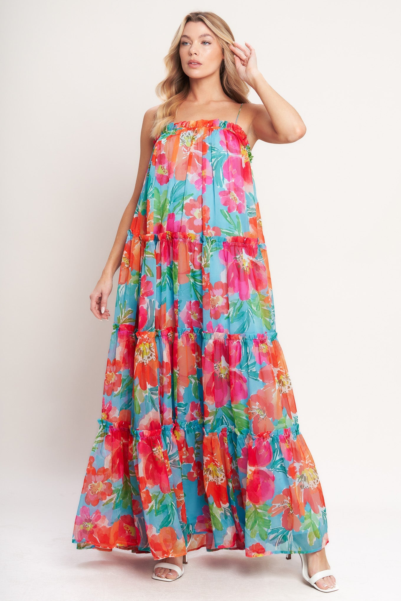 Tropical Daydream Woven Maxi Dress - Blue Multi Floral