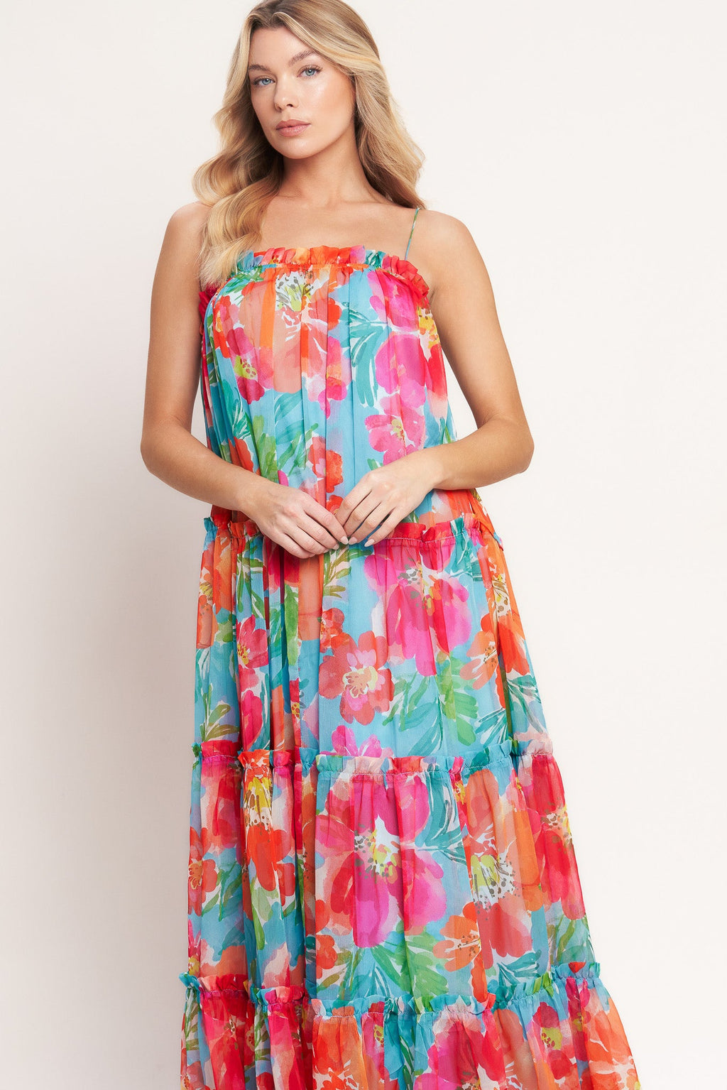 Tropical Daydream Woven Maxi Dress - Blue Multi Floral