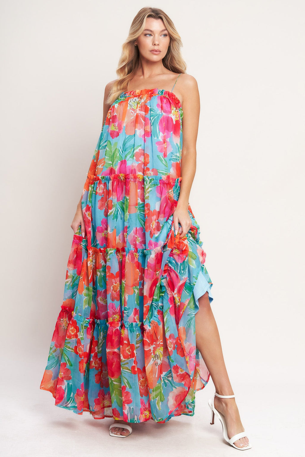 Tropical Daydream Woven Maxi Dress - Blue Multi Floral