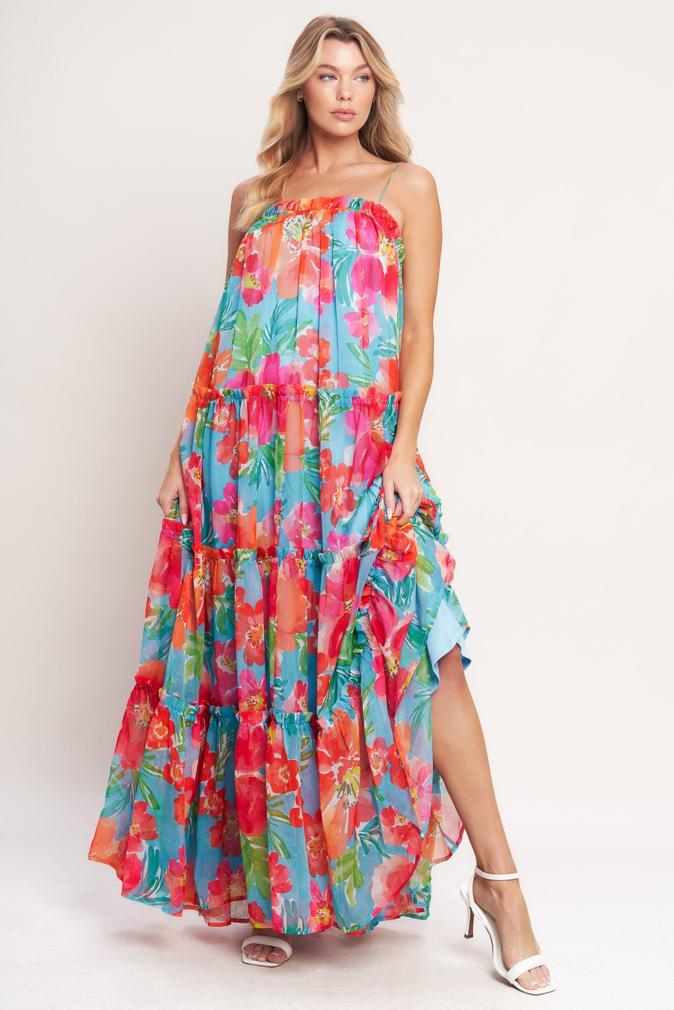 Tropical Daydream Woven Maxi Dress - Blue Multi Floral