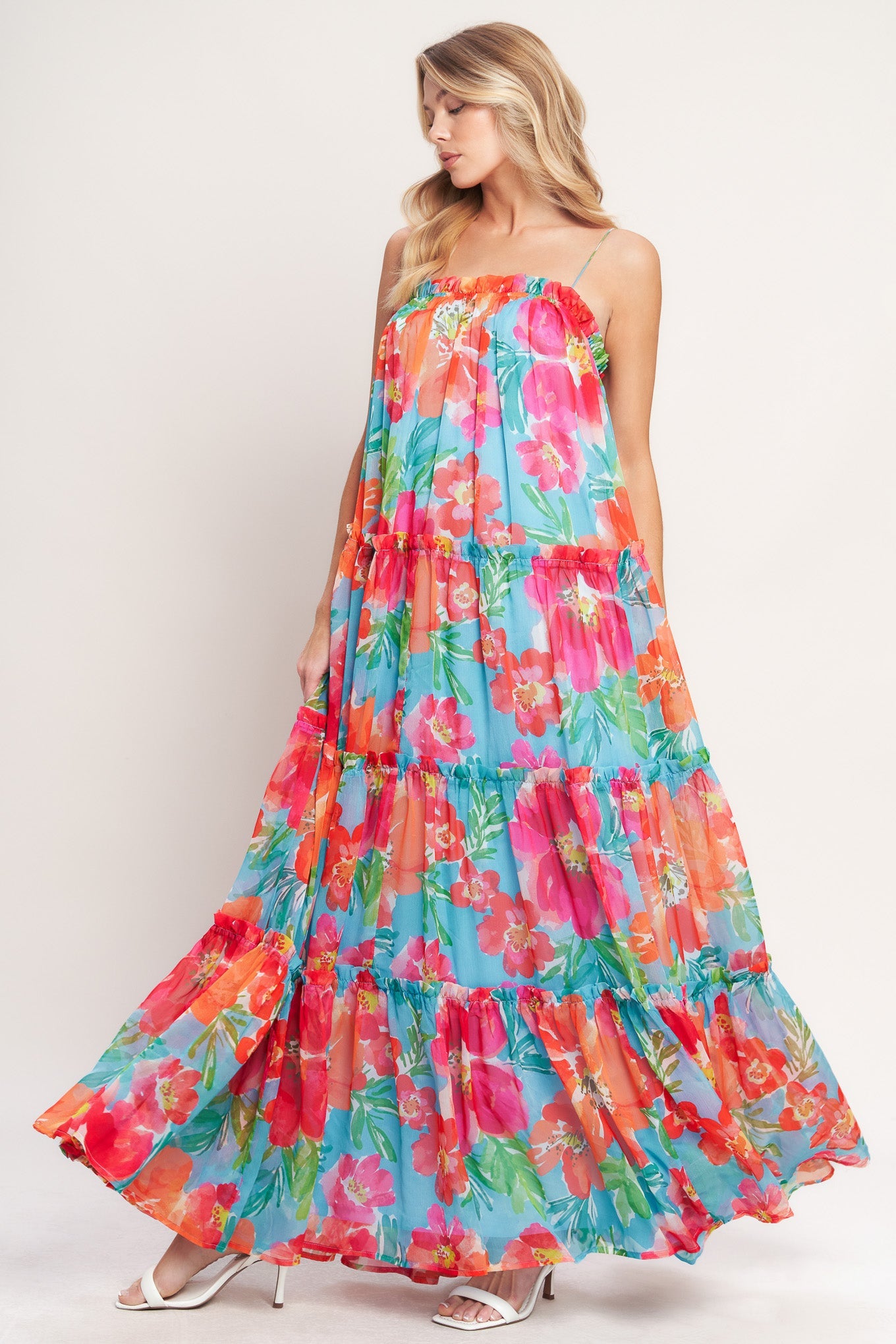 Tropical Daydream Woven Maxi Dress - Blue Multi Floral