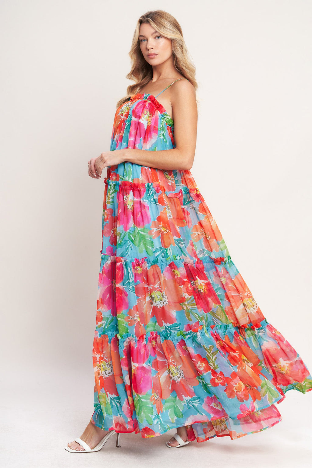 Tropical Daydream Woven Maxi Dress - Blue Multi Floral