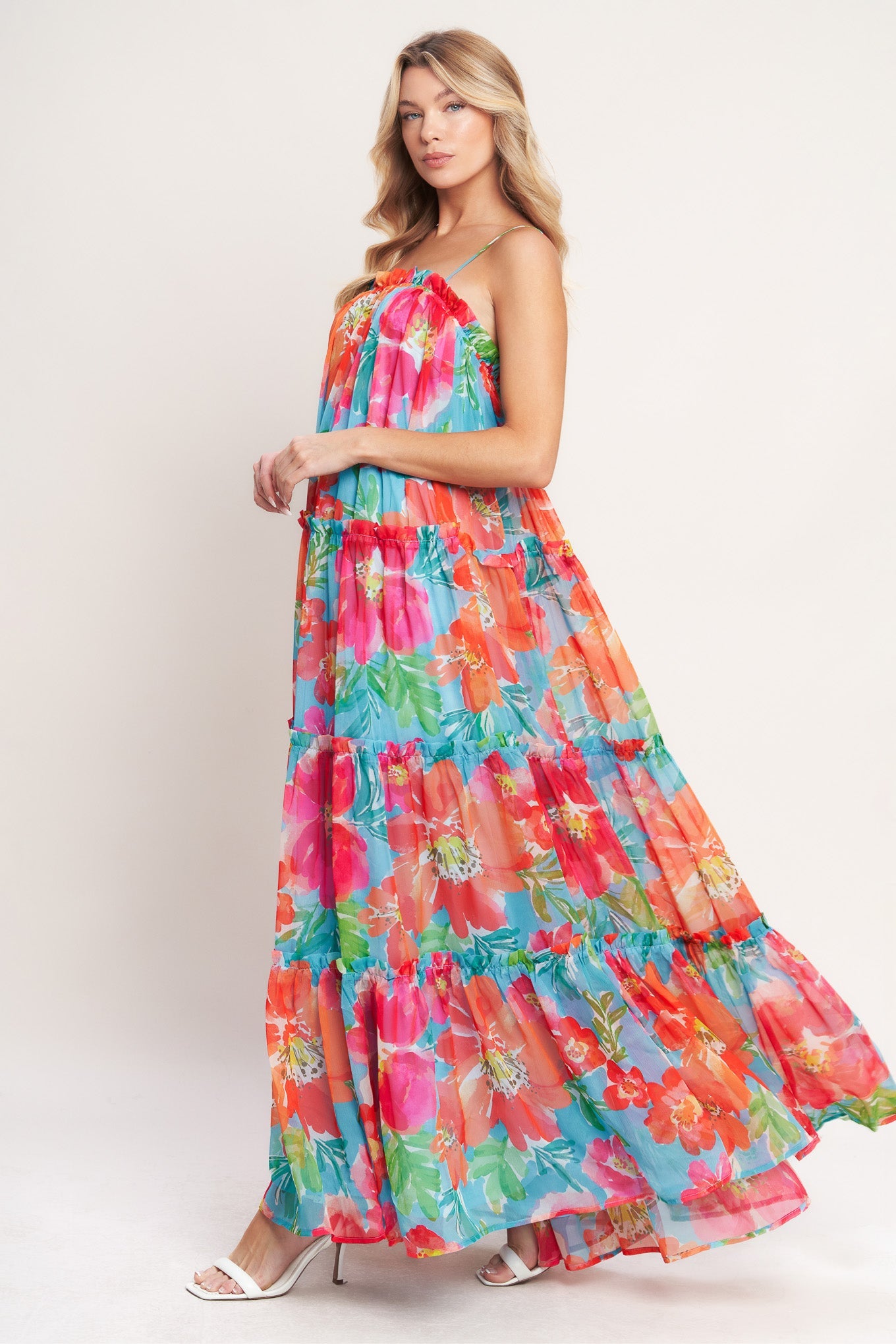Tropical Daydream Woven Maxi Dress - Blue Multi Floral