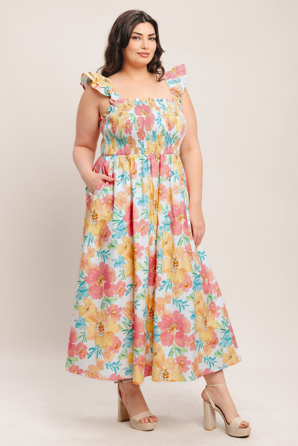SOFT SUNSHINE WOVEN MIDI DRESS