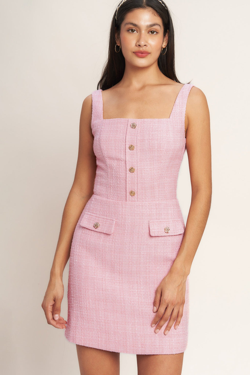 On My Way Woven Tweed Mini Dress - Light Pink