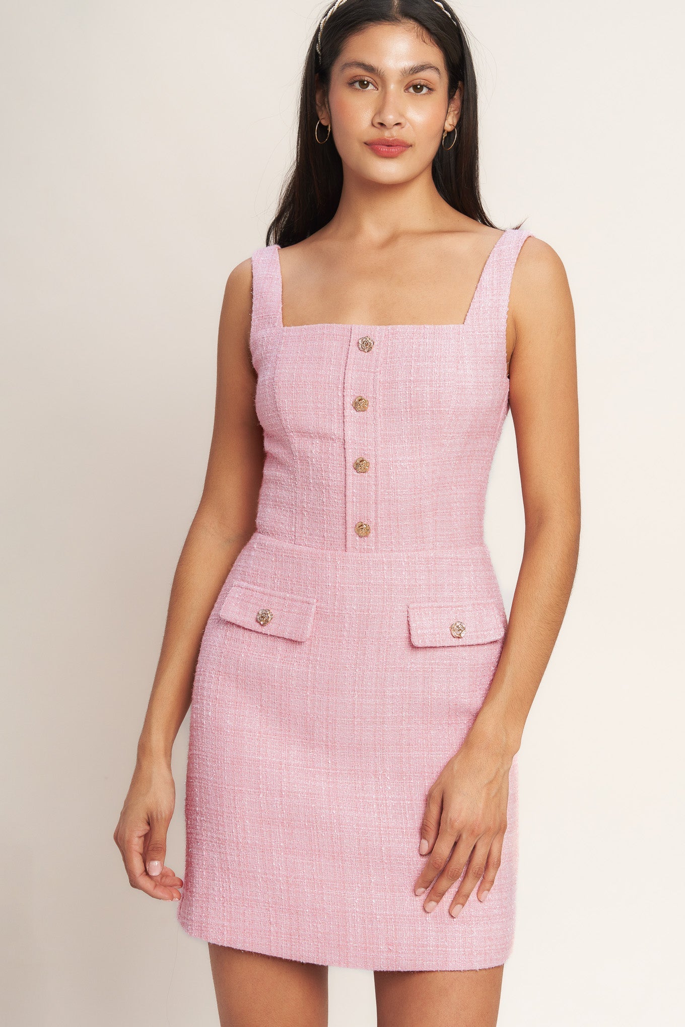 On My Way Woven Tweed Mini Dress - Light Pink