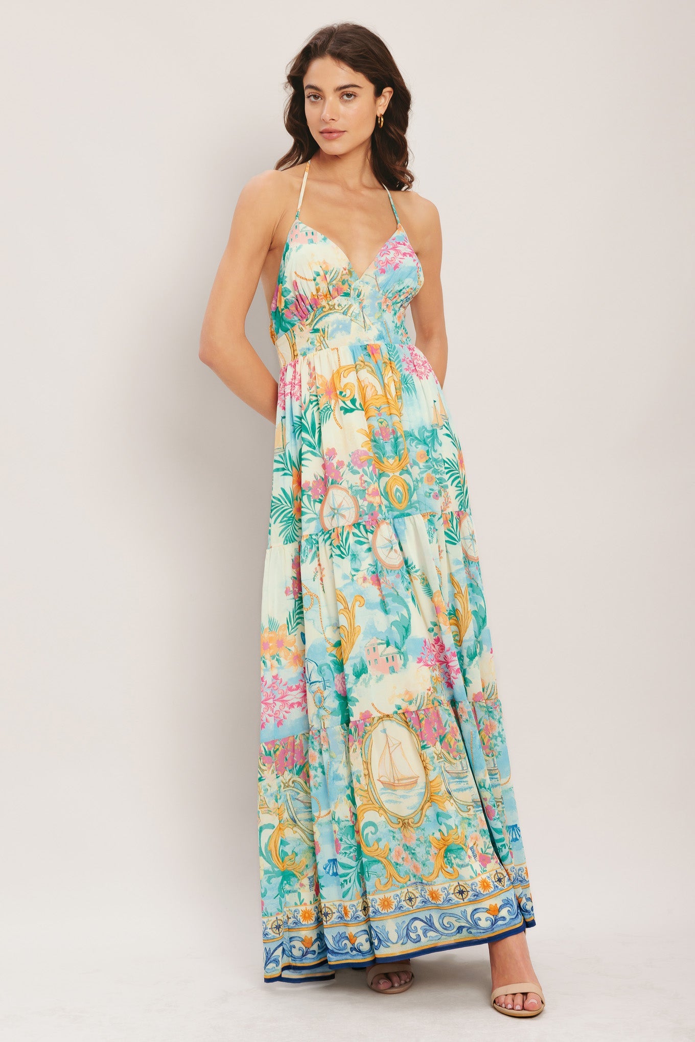 Capri Sail Away Woven Maxi Dress - Ivory Multi Floral