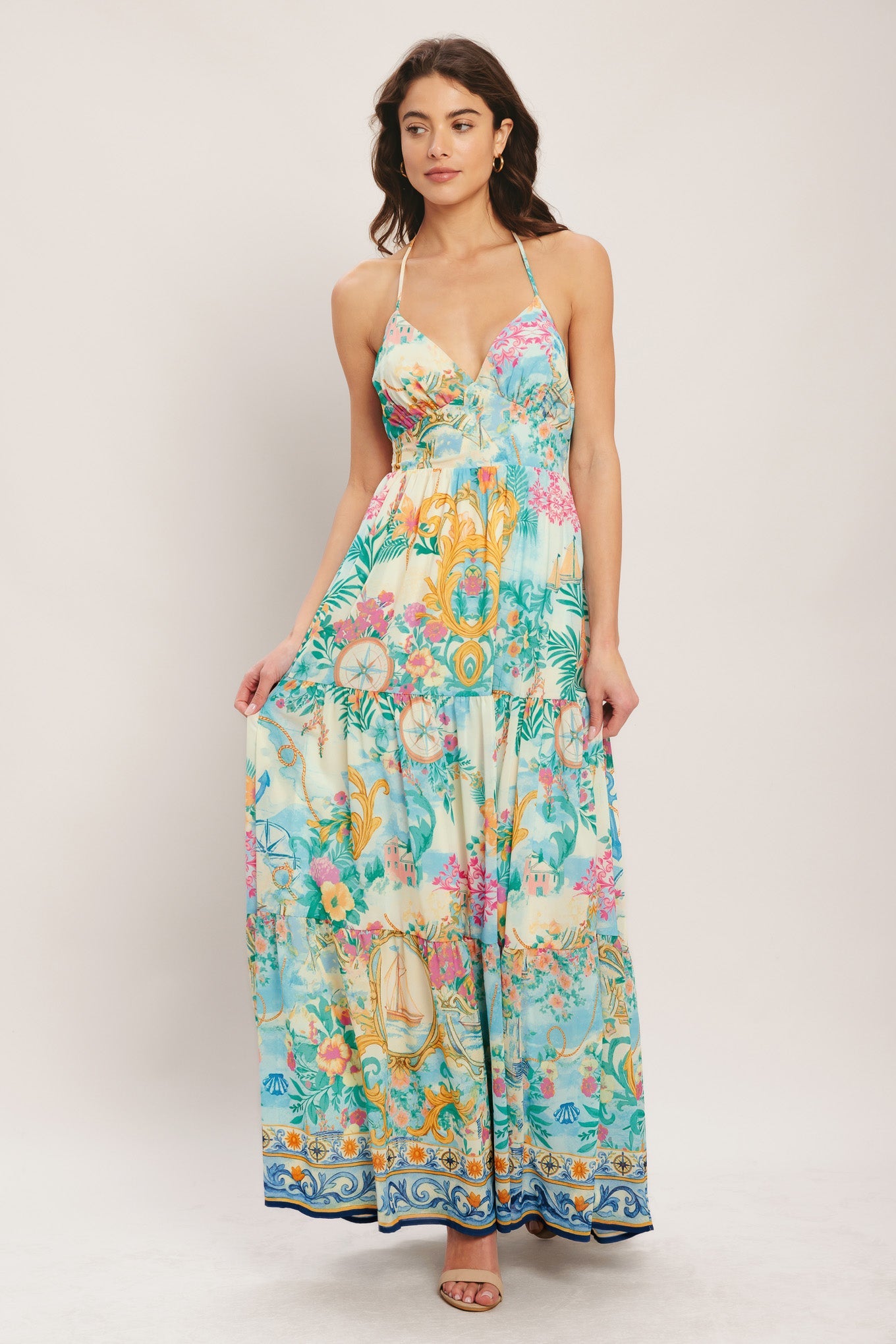 Capri Sail Away Woven Maxi Dress - Ivory Multi Floral