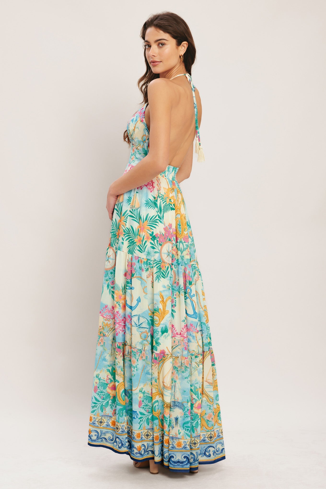 Capri Sail Away Woven Maxi Dress - Ivory Multi Floral