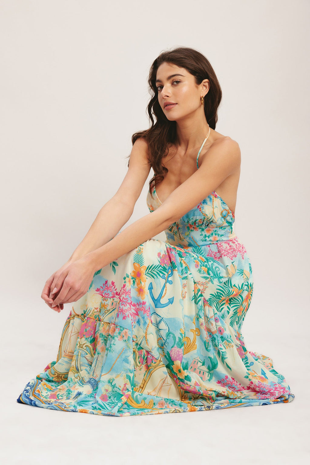 Capri Sail Away Woven Maxi Dress - Ivory Multi Floral