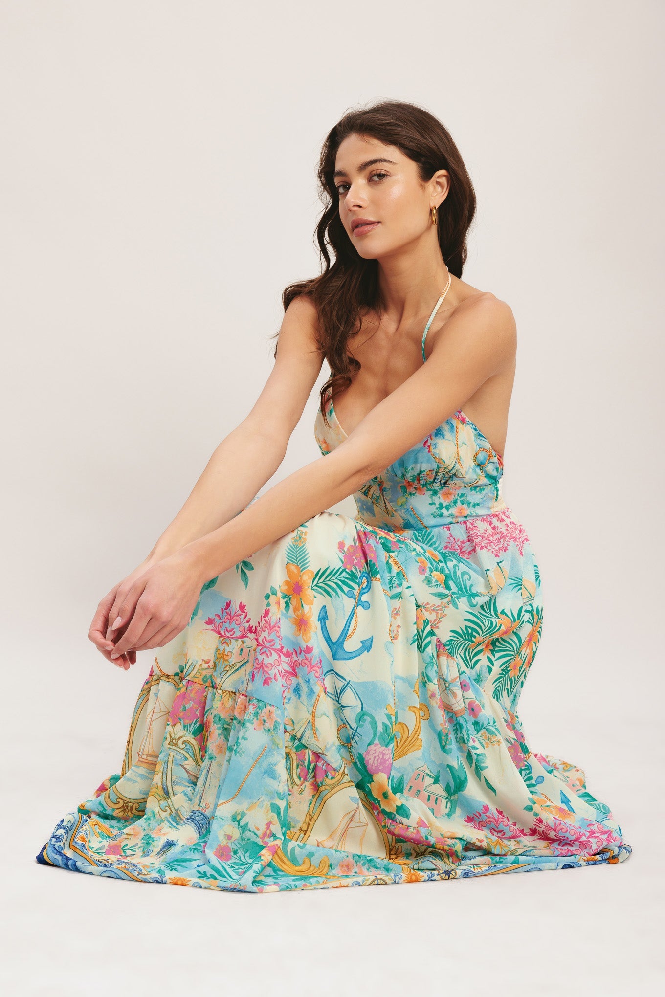 Capri Sail Away Woven Maxi Dress - Ivory Multi Floral