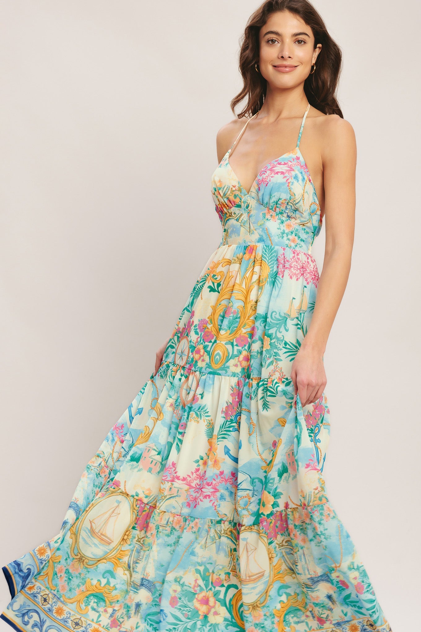 Capri Sail Away Woven Maxi Dress - Ivory Multi Floral