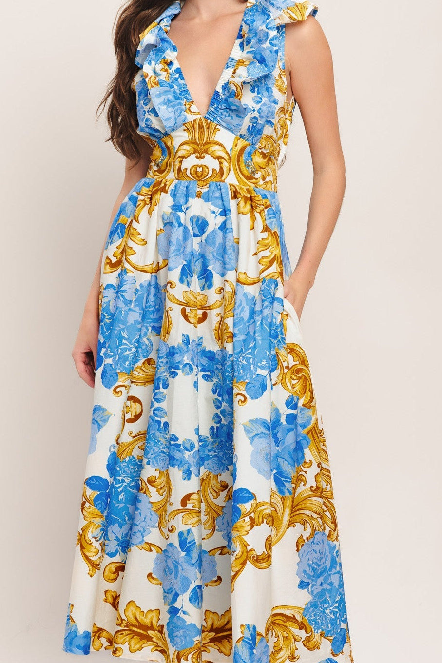 BAROQUE BLOOM WOVEN MIDI DRESS