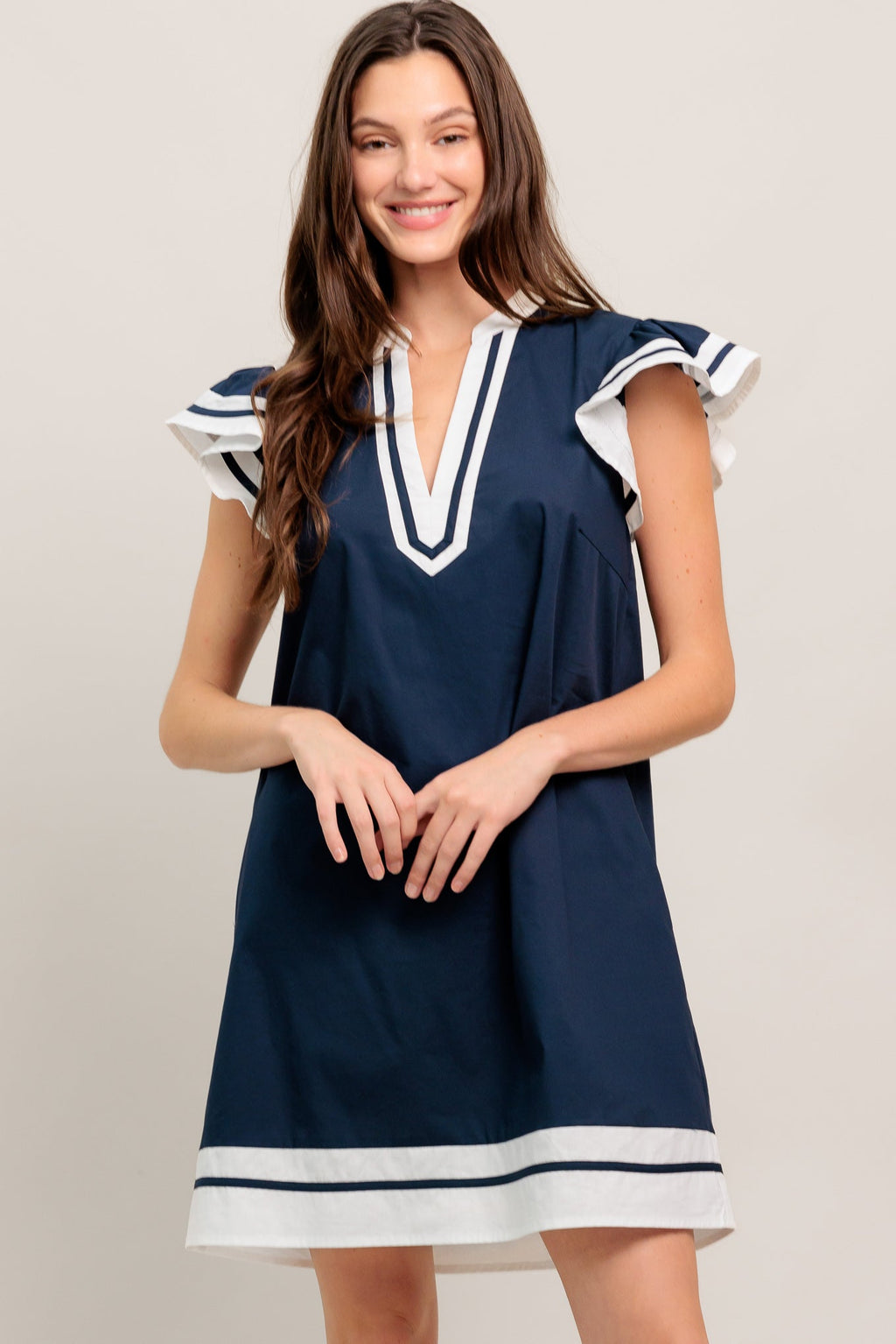 Portside Polish Color Block Mini Dress with Ruffle Sleeves