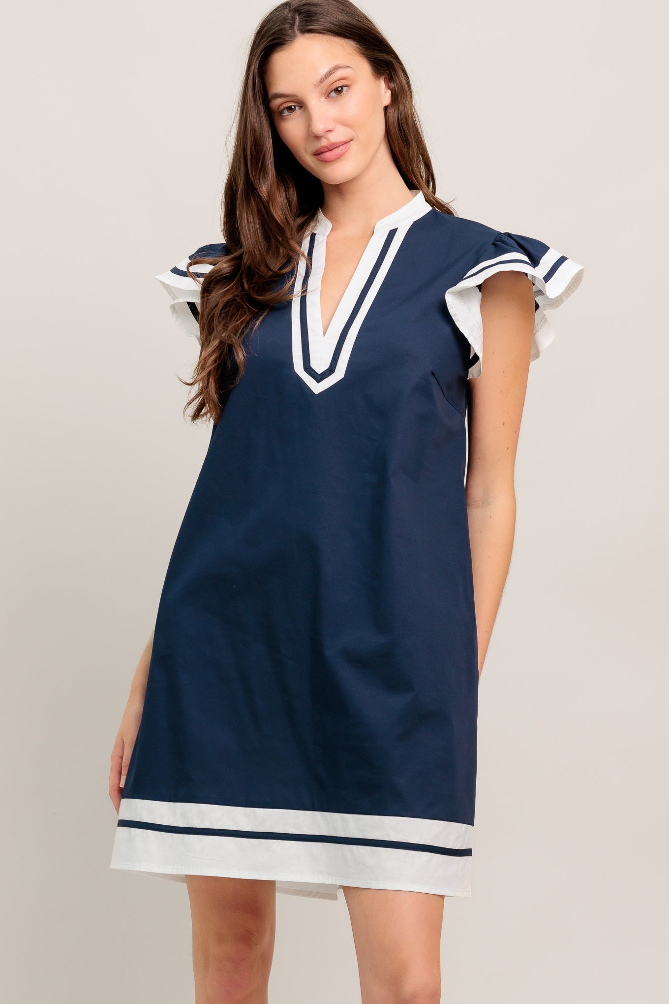 Portside Polish Color Block Mini Dress with Ruffle Sleeves