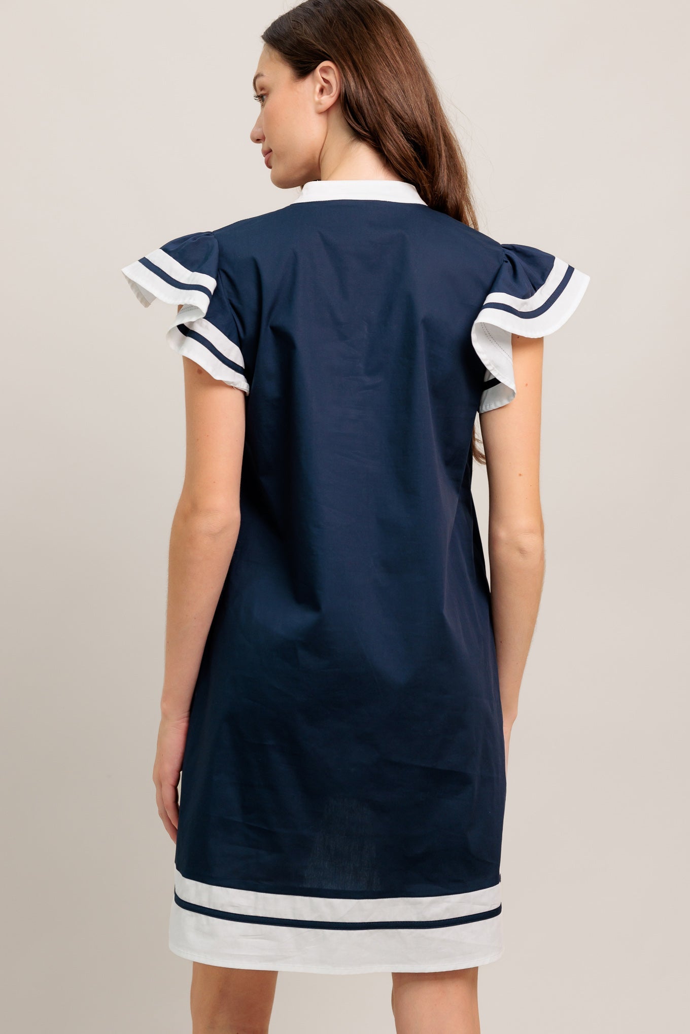 Portside Polish Color Block Mini Dress with Ruffle Sleeves