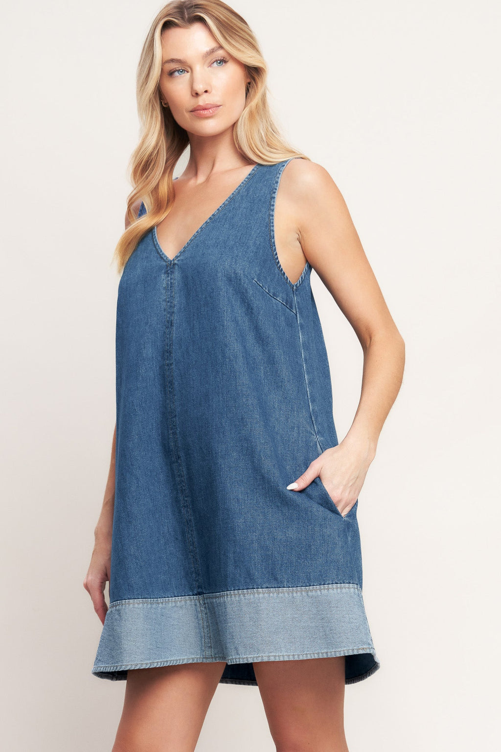 Main Street Denim Mini Dress - Medium Indigo Wash